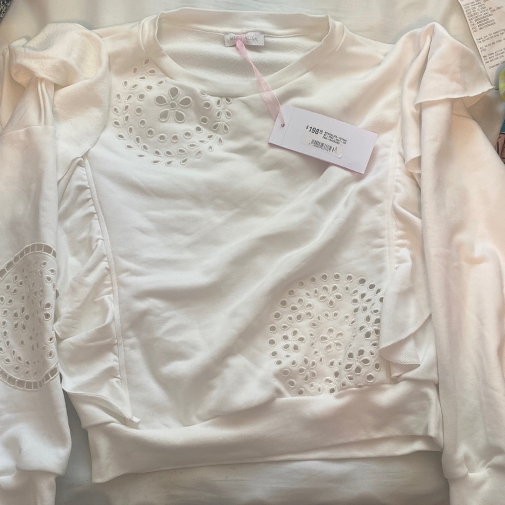 NWT Monnalisa kids cream lace ruffles sweater M